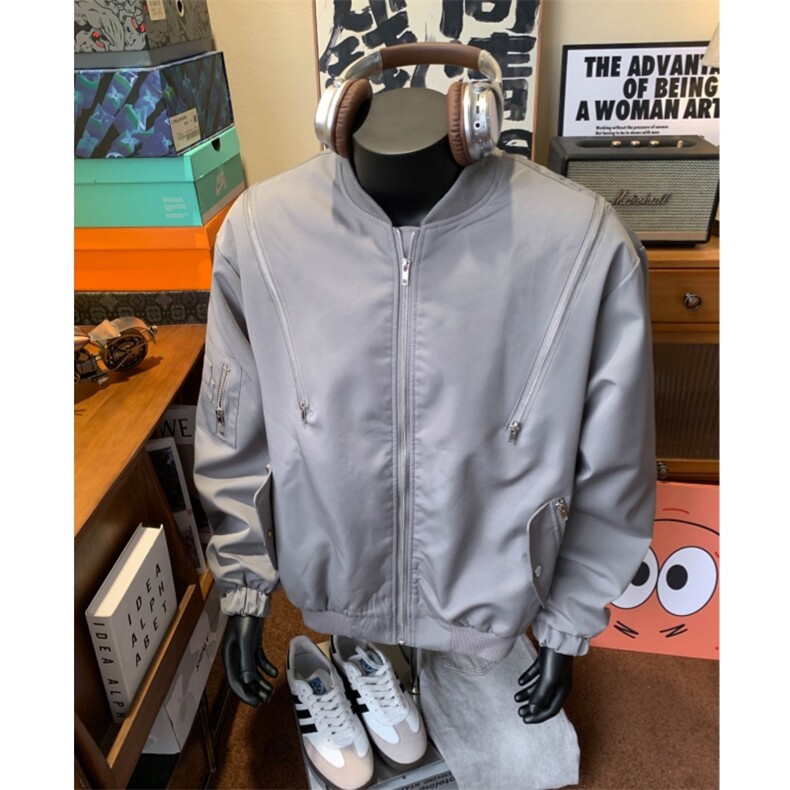 【现货】灰色拉链棉服自制,男装棉衣,星座910A