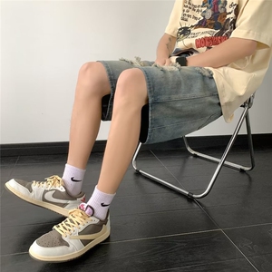 水洗男五分裤拉链文艺夏季新款牛仔裤潮破洞M881P33图片