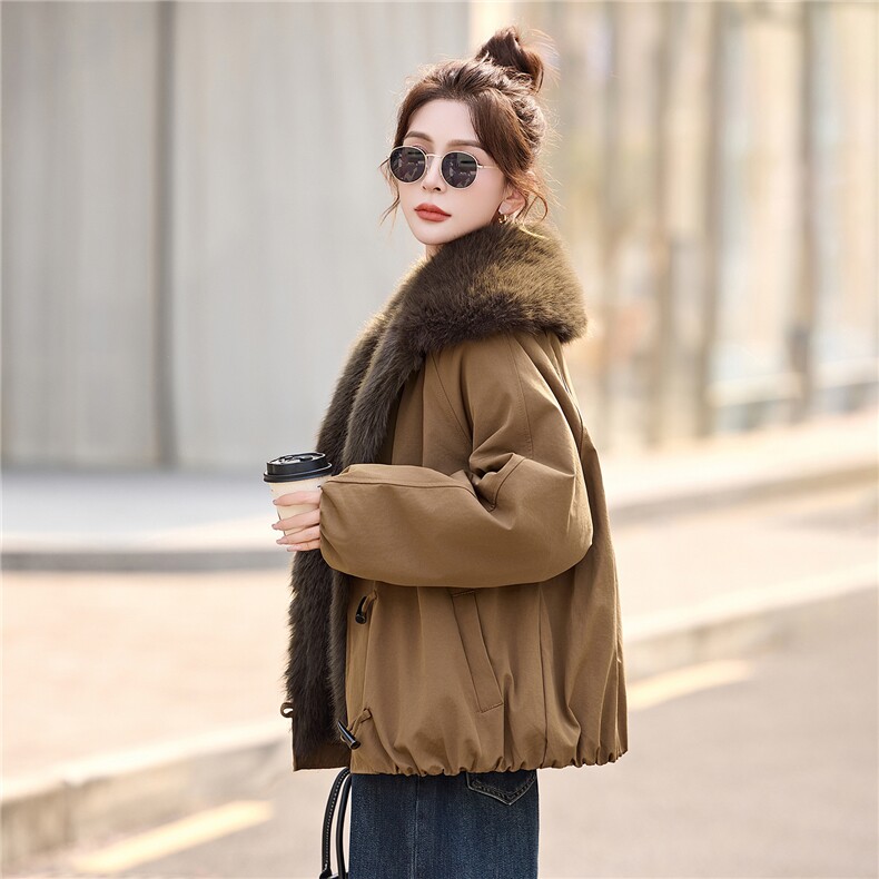 大毛领女冬季2025新款加绒加厚派克服外套,女装派克服,依多米