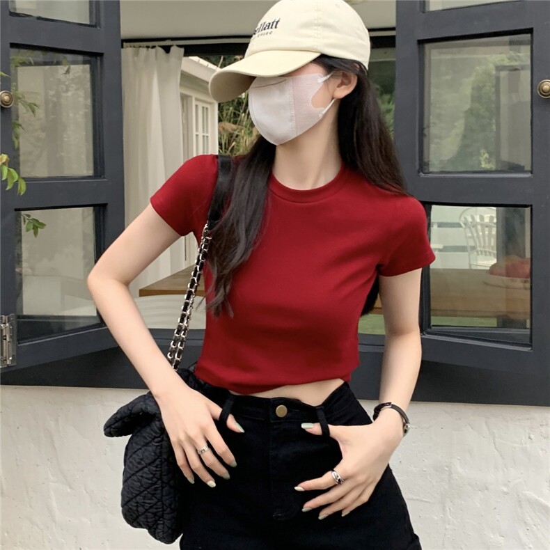 ZT5928-P33基础款短款T恤短袖紧身辣妹上衣纯棉修身体恤,女装T恤,电商B245