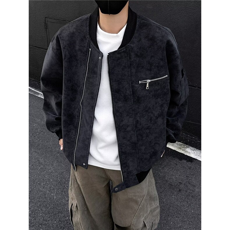 皮衣外套男款春秋季设计感扎染pu皮夹克潮牌飞行员棒球服JKX22图片