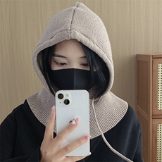 针织连帽脖套女秋冬季加绒加厚骑车防风护颈帽子，围巾，九月九羊绒