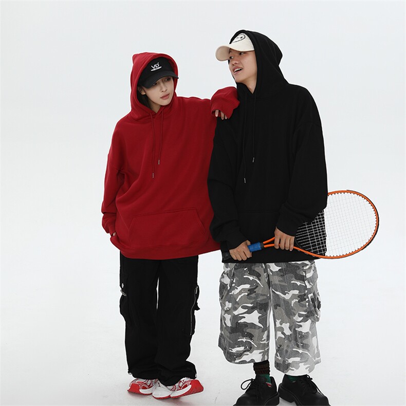 抖音得物高品质二开支持退换25秋冬全棉宽松连帽纯色卫衣HM09,男装卫衣,电商A486