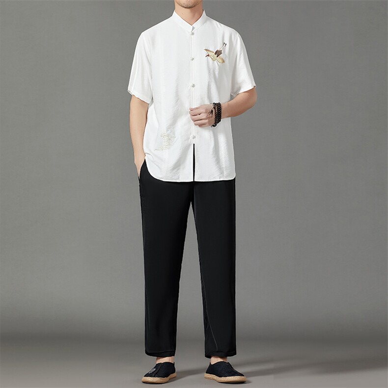 2026夏季薄款高端风冰丝短袖衬衫套装唐装汉服 HL23816-P120图片