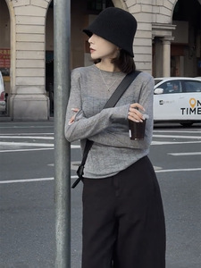 休闲卷边圆领薄款高街长袖图片