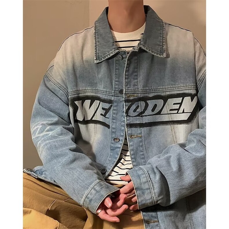 牛仔外套男韩版潮字母印花高街2023春秋新款ins宽松夹克W4618-P65，男装大码男装，星座412