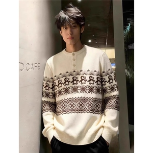 现货cleanfit圣诞企鹅费尔岛花纹毛衣男9584/P65,休闲高尔夫穿搭女微胖图片