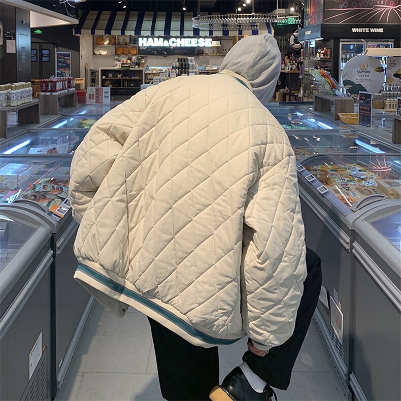 XZ213-JY50-P98控128港风美式秋冬立领菱格刺绣男士棒球服棉服,男装棉衣,星座213