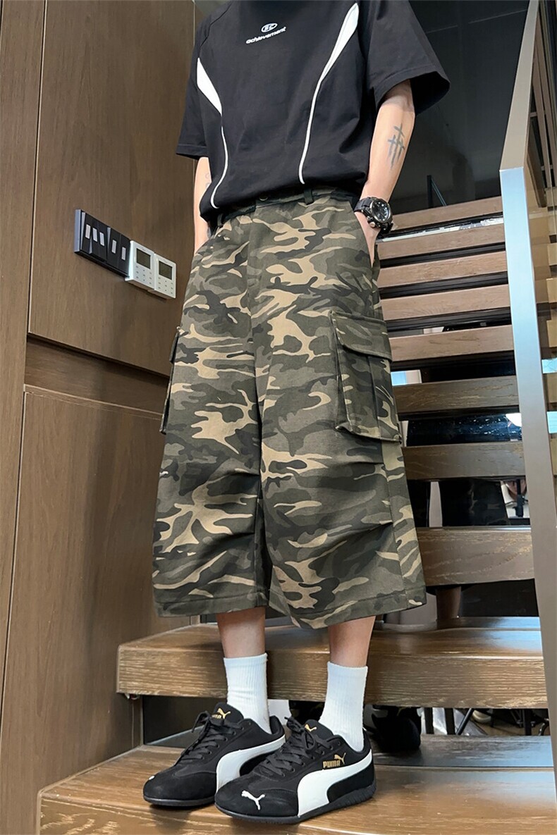 迷彩直筒阔腿牛仔七分裤X7117-TP45夏季潮牌多口袋休闲短裤男,男装牛仔裤,电商A102