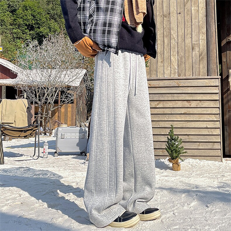 加绒运动卫裤冬季美式宽松休闲直筒阔腿裤男D52148-TP5598,男装休闲裤,电商A102
