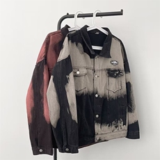 oversize高街棒球服夹克vintage复古扎染美式牛仔休闲外套女春秋，男装夹克，星座601-2