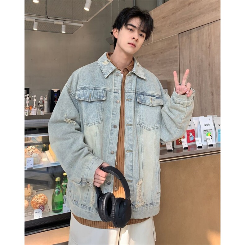 港风秋款男牛仔夹克破洞渐变色宽松牛仔外套J05P65,男装夹克,星座1013-1