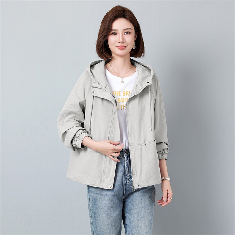 2026春新款纯棉风衣外套长袖连帽日韩休闲纯色宽松休闲百搭，女装风衣，秋牧寒烟