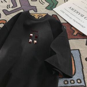 Q305-P35 240g咖啡短袖t恤男女夏宽松2025新款oversize半袖上衣图片