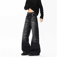 重工猫须磨白水洗做旧牛仔裤190男高个子加长微喇休闲阔腿裤KZ094，男装牛仔裤，电商B312