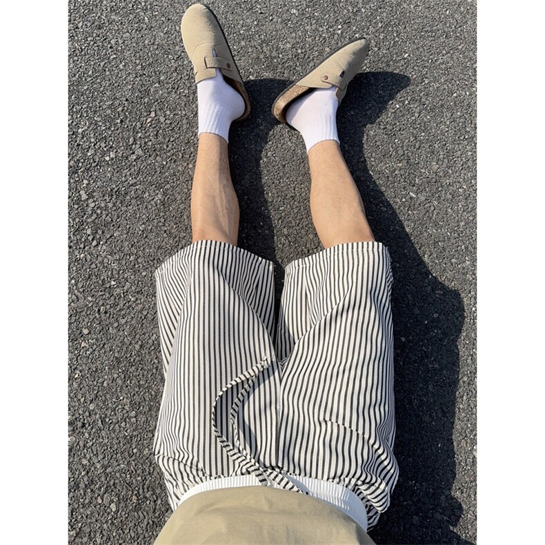 B221 美式ins高街暗黑条纹短裤五分裤 LK25471-特P18控38图片
