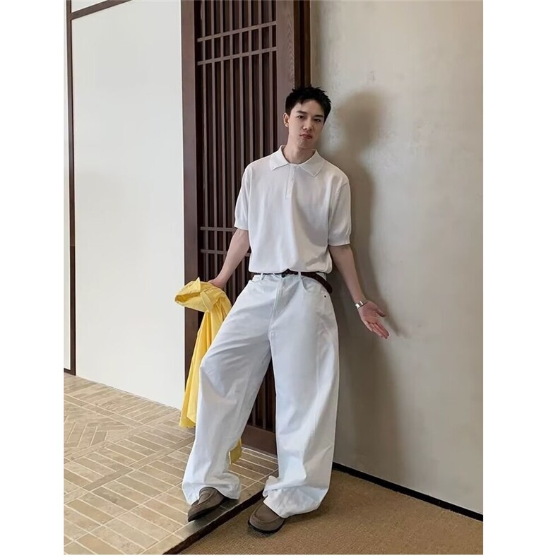 美式凉感冰爽丝纽扣设计感Polo领针织短袖夏季宽松简约上衣,男装T恤,星座506A