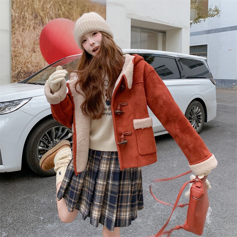 2025年冬季新款羊羔毛连帽外套203-9539-P180-K278，女装羊羔毛/颗粒绒，浪娴服饰
