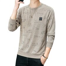 秋季圆领彩棉卫衣男长袖t恤男星星花套头商务打底蓝色W9613，男装卫衣，星座1207