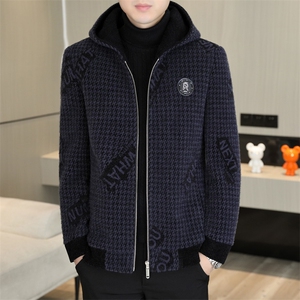 新款冬季加厚加棉连帽修身潮流时尚男款毛呢外套D39P155控238图片