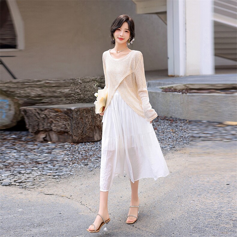 设计感宽松显瘦防晒衣套装裙女2024夏季新款气质连衣裙两件套,女装套装/套裙,流量+