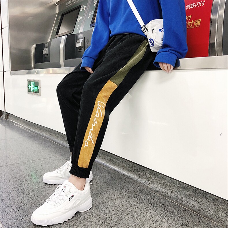 2021春秋季新款灯芯绒休闲撞色时尚潮牌韩版九分小脚裤K811- P45图片
