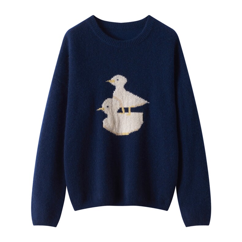 2025秋冬新款圆领套头丝羊绒针织毛衣女休闲减龄软糯亲肤长袖宽松，女装针织衫/毛衣，多娇羊绒