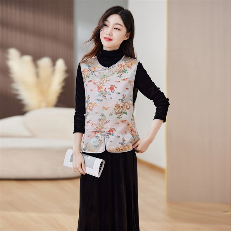 2023年秋季新款女装复古龙凤图案显瘦圆领马甲，女装马甲，施恩睿棋