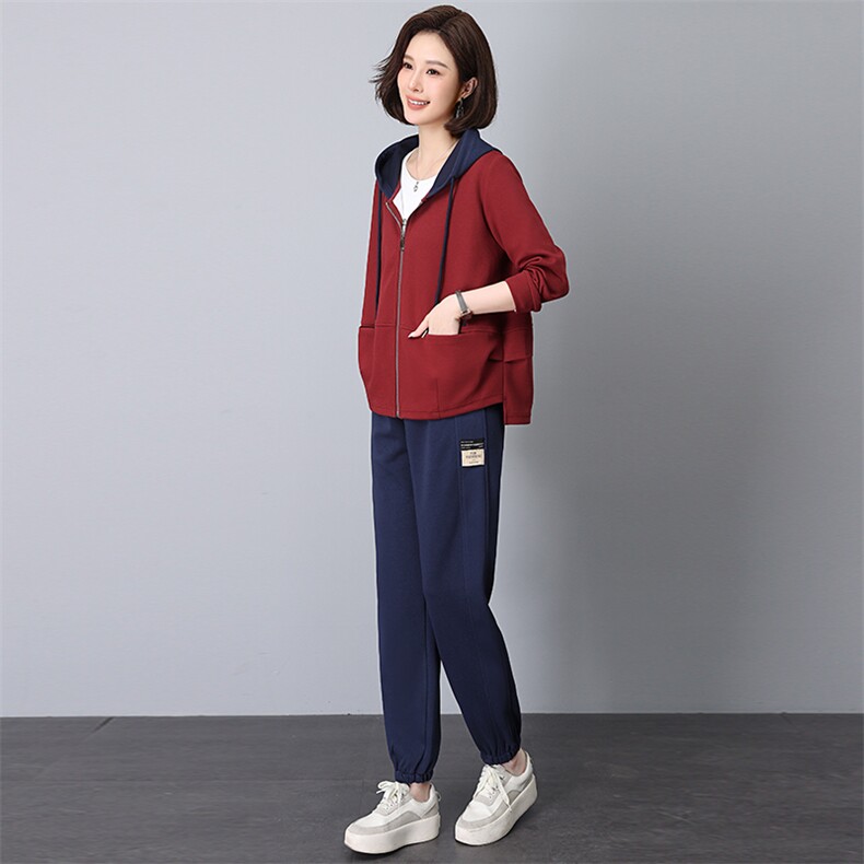 连帽刺绣卫衣外套女短款2024新款春秋季妈妈装宽松休闲,女装运动套装,依恋蒂丝