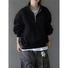 2025复古日系纯色半拉链套头卫衣男秋季宽松情侣百搭休闲上衣，男装卫衣，星座1210-1