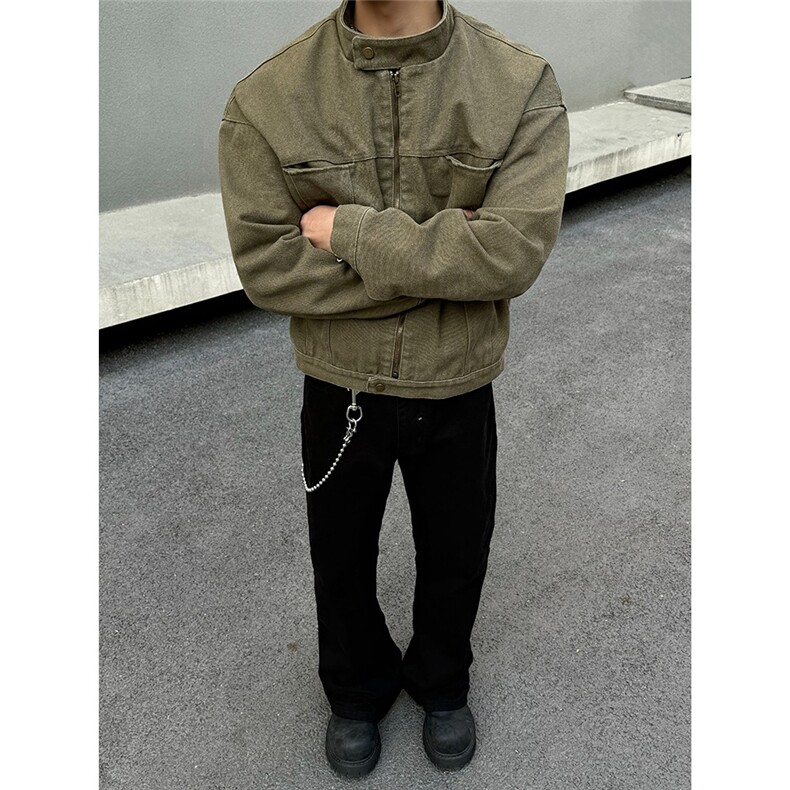 美式复古水洗立领外套男春秋潮牌短款痞帅工装夹克JKA962-P79,男装夹克,星座208-5