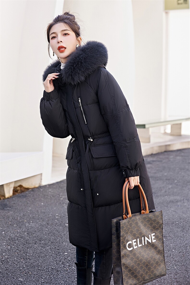 奢华狐狸毛领羽绒服女中长款2023冬季新款加厚过膝白鸭绒保暖外套,女装风衣,涵亦佰惠