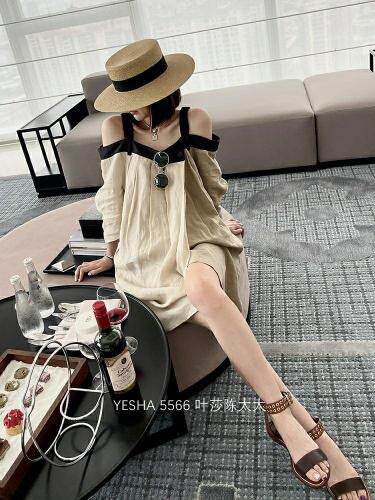 舒适麻料一字肩吊带连衣裙，女装背心吊带，欧妮卡蒂蔓