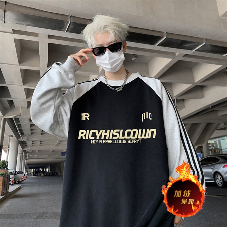 抖音得物供货提供视频秋冬重磅美式宽松织带圆领卫衣0703,男装卫衣,电商A486