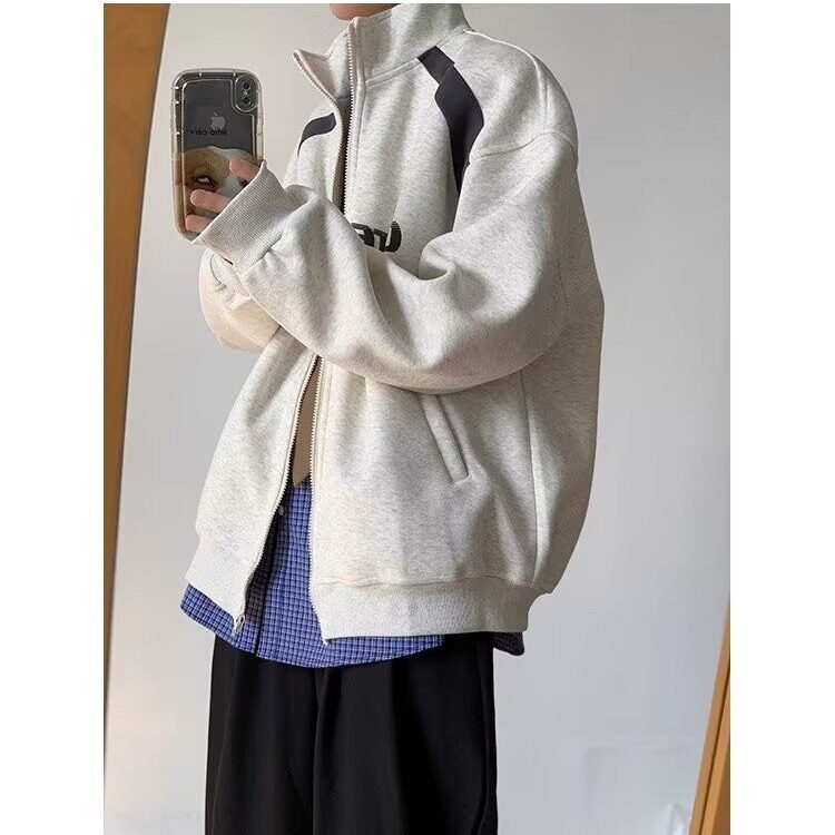 现货美式宽松落肩拼接立领卫衣男W104/P55,男装卫衣,星座205-3