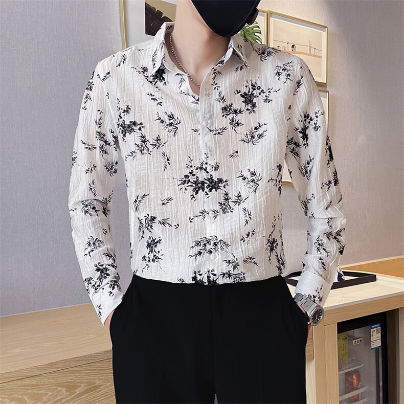 301A-1/H515/P582024秋装新款男士印花长袖衬衫男修身花衬衣,男装衬衫,星座301A-1