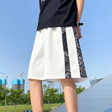 主推~港风夏季宽松休闲腰果花拼接男士运动五分短裤A125-6613-P30，男装牛仔裤，电商A125