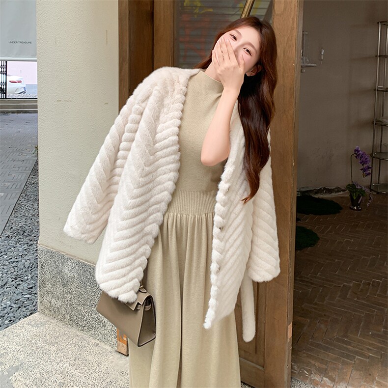 新品2025冬装防水貂皮毛一体2C116-6857-185-288,女装毛呢外套,2C116
