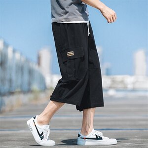 2021夏季新款日系大码亚麻休闲裤魔术贴中裤男七分裤K373-P35图片