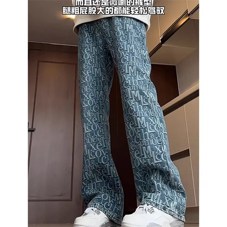 美式高街裤子男款水洗满印字母牛仔裤潮牌直筒弯刀裤KA1127-P45,男装牛仔裤,星座208-5