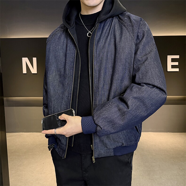 标50白鸭绒冬装羽绒服男假两件连帽牛仔外套B317/J555/P238,男装工装外套,电商B317