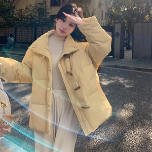 立领奶黄色牛角扣羽绒服女冬季2025新款温柔风奶乎乎爆款高级感图片
