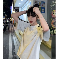 抖音得物品质二开240克宽松纯棉美式潮牌印花三条杠中性风短袖T恤，男装T恤，电商A486