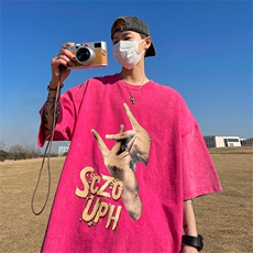 量大优供视频重磅美式复古蜡染水洗做旧短袖t恤SX10特P30，男装T恤，电商A486