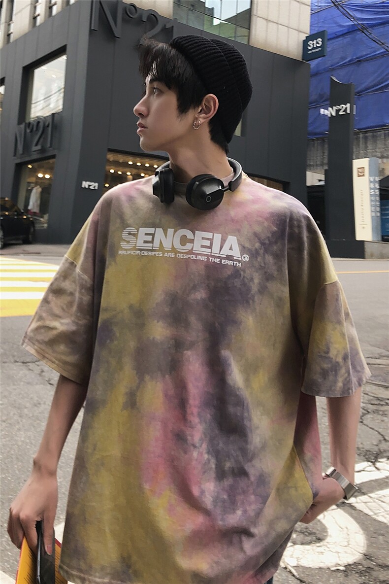 情侣短袖不规则扎染短袖T恤男半袖体桖insD013低于58,男装T恤,电商A335-1（原A458）