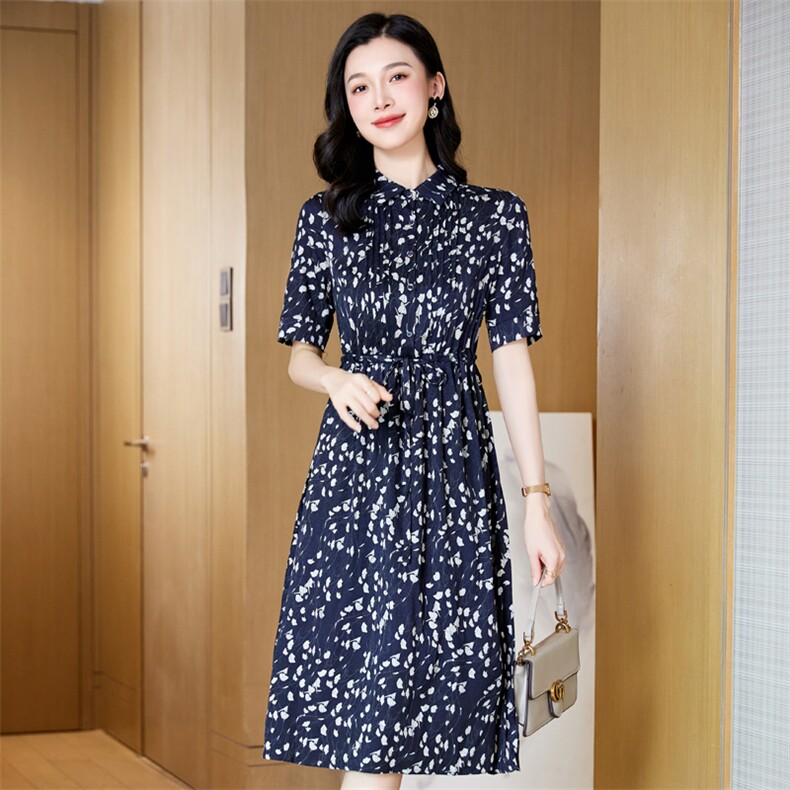 衬衫连衣裙2025夏季新款女装收腰显瘦小碎花中长款裙子气质a字裙,女装连衣裙,阿舍尔精品