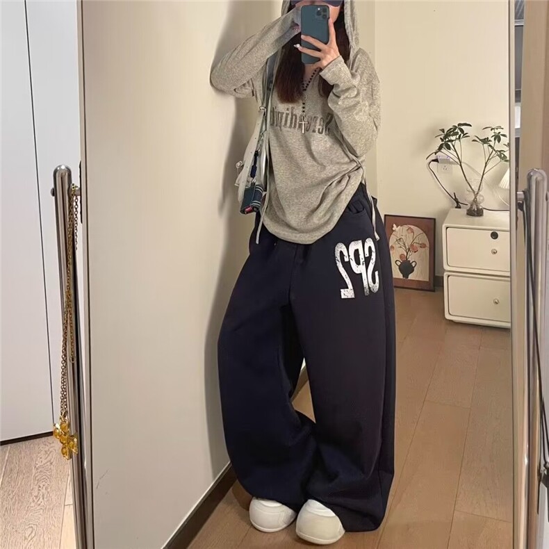 多巴胺美式黄色阔腿牛仔裤女春季新款高腰宽松显瘦弯刀拖地裤子潮图片