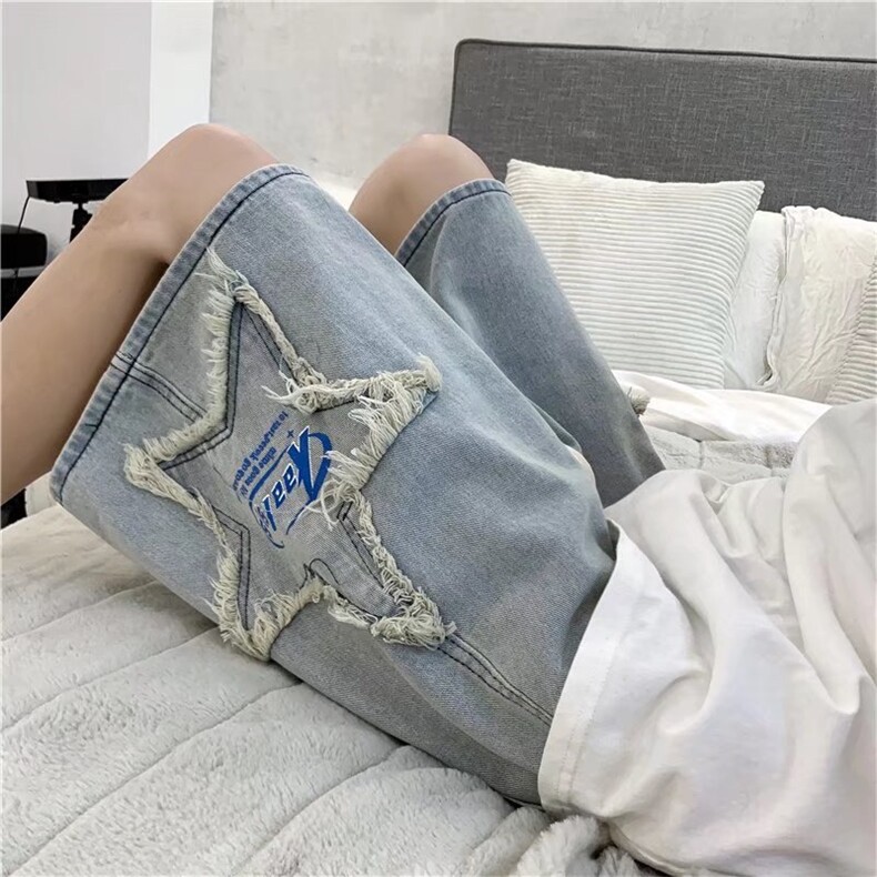 牛仔短裤男夏季设计感小众五角星五分裤潮牌ins大裤衩 DK162-P40图片