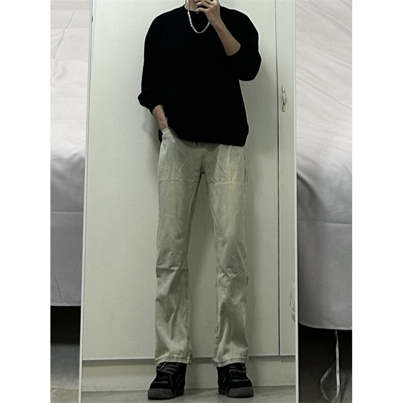 美式ins高街vibe重工艺水洗复古黄泥牛仔裤货号K2316P55,男装牛仔裤,电商A063