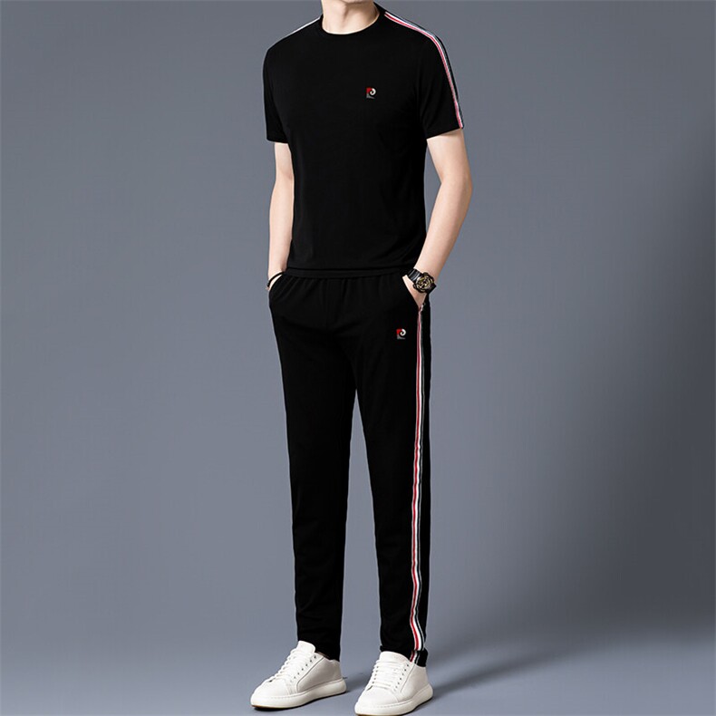 HP5078夏季新款男士运动休闲套装二件套圆领刺绣男装速干百搭短袖,男装休闲套装,电商B360